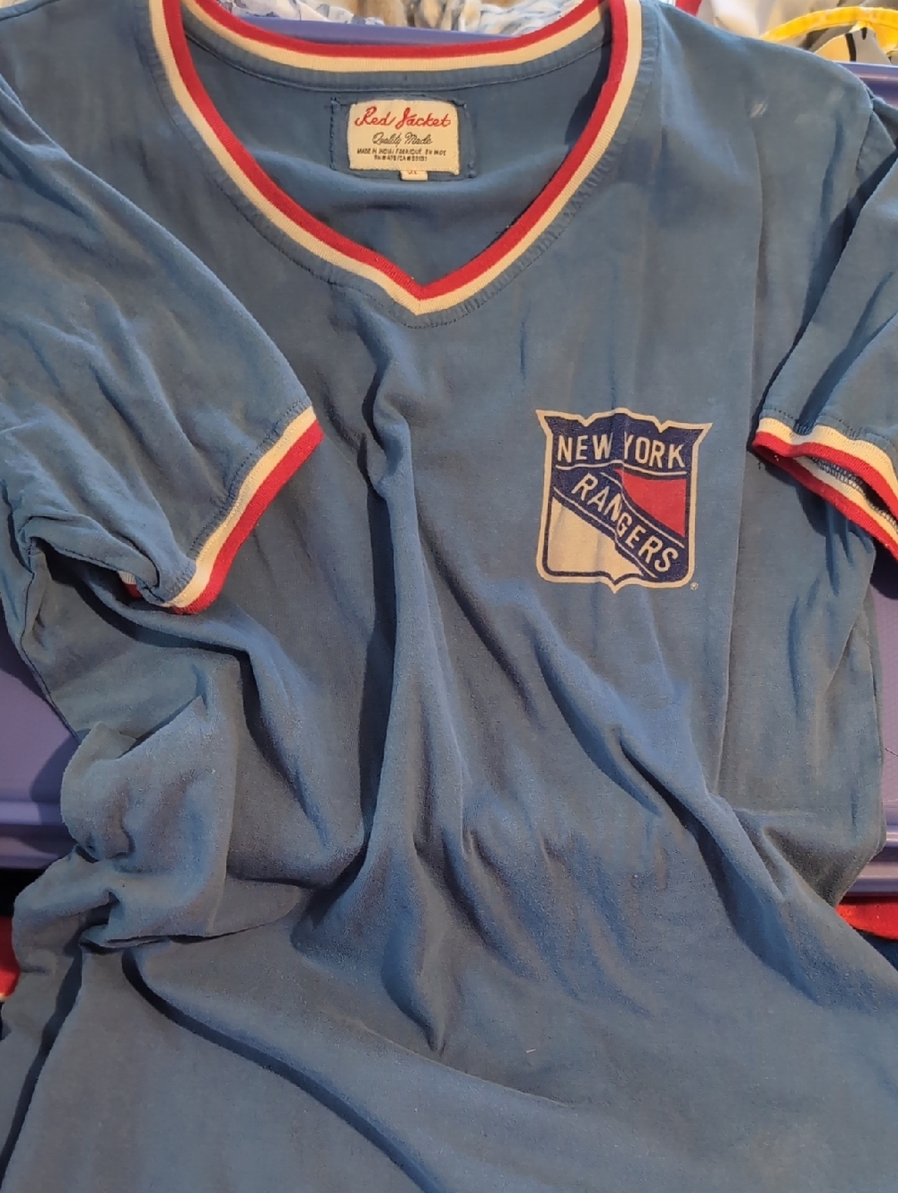 Red Jacket Blue Tee with Red & White Trim